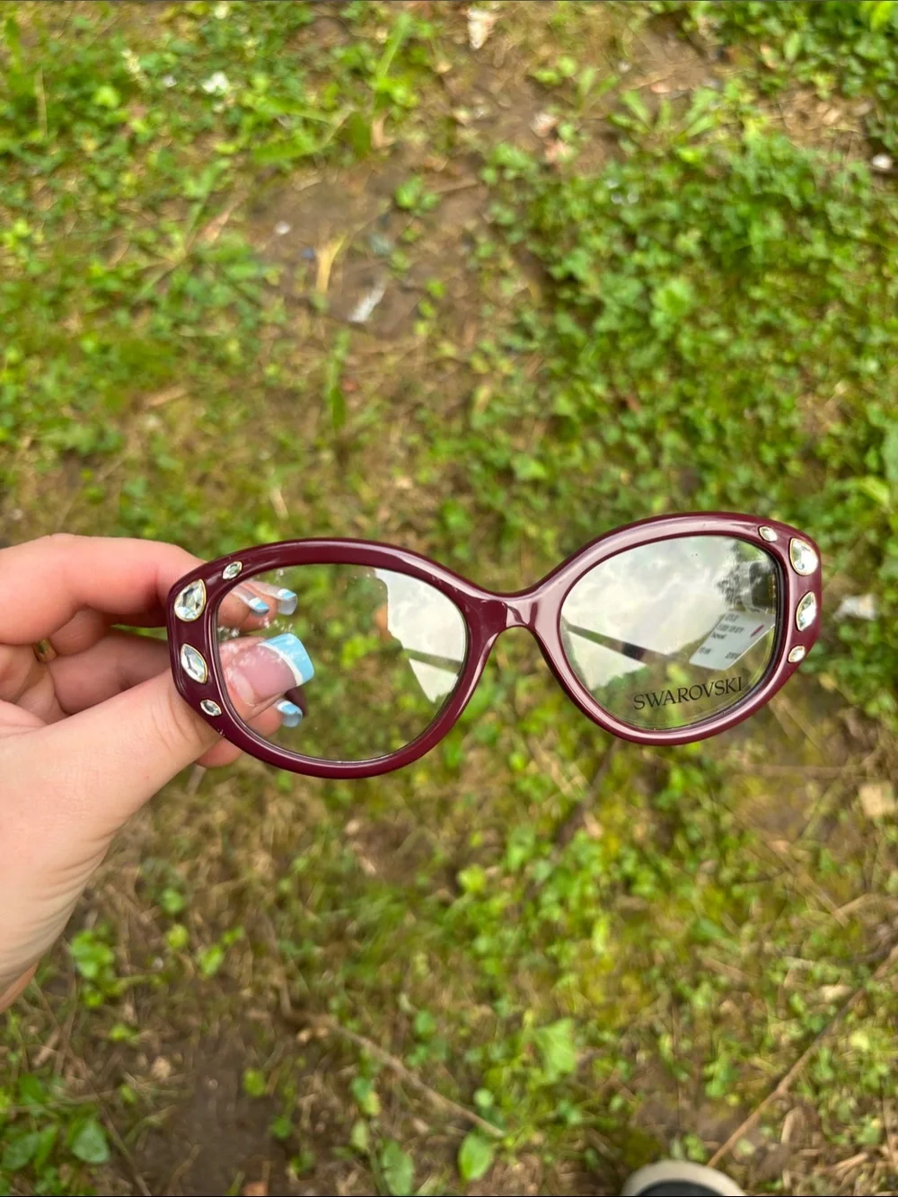 Swarovski Women's Burgundy Crystal-Embellished Fashion Glasses